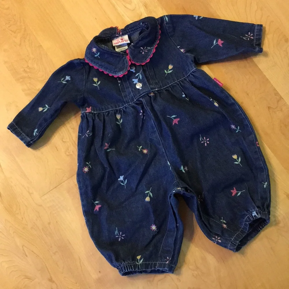 CARTER'S Vintage Denim Floral Bubble Romper
